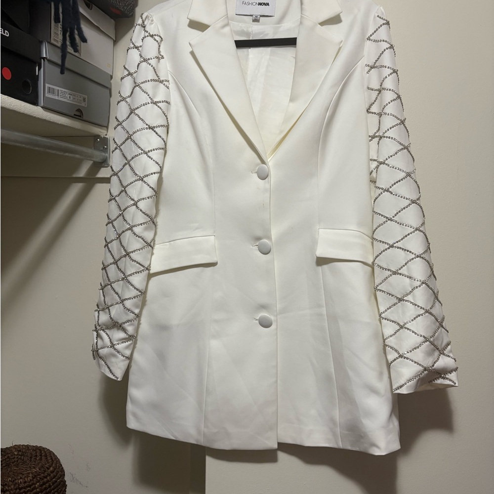 Fashion Nova Ivory Blazer with Metallic Accents